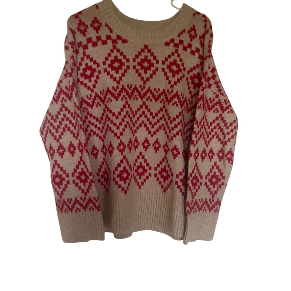 NWT Joseph Red and Cream Geometric Women's Sweater